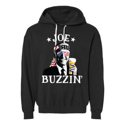 Joe Buzzin Patriotic July 4th Drinking President Joe Biden Garment-Dyed Fleece Hoodie