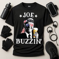 Joe Buzzin Patriotic July 4th Drinking President Joe Biden Cooling Performance Crew T-Shirt