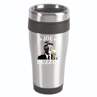 Joe Buzzin Patriotic July 4th Drinking President Joe Biden 16oz Travel Tumbler