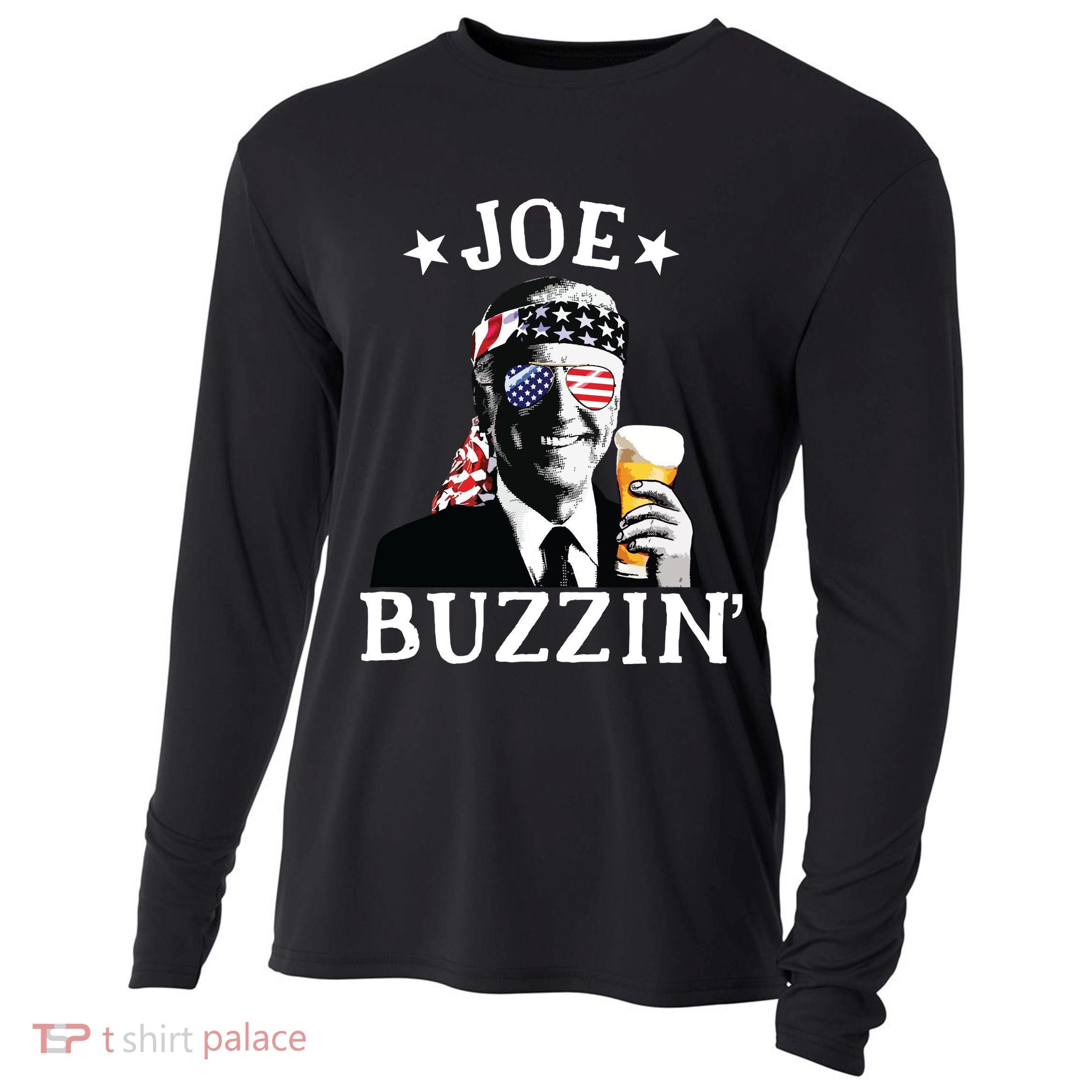 Joe Buzzin Patriotic July 4th Drinking President Joe Biden Cooling Performance Long Sleeve Crew