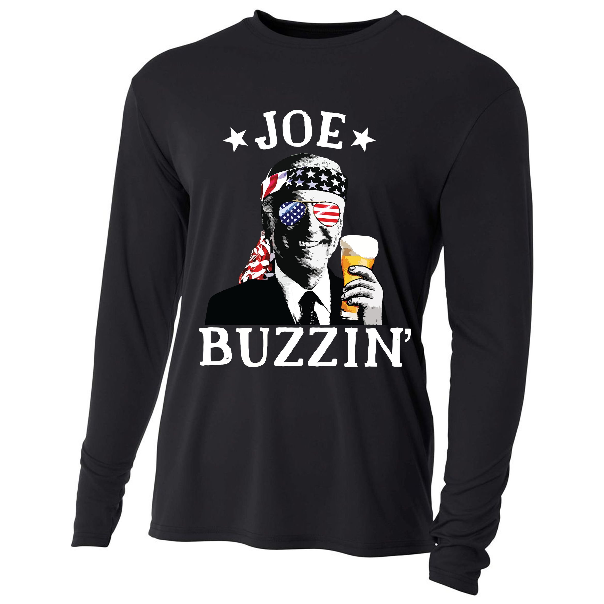 Joe Buzzin Patriotic July 4th Drinking President Joe Biden Cooling Performance Long Sleeve Crew