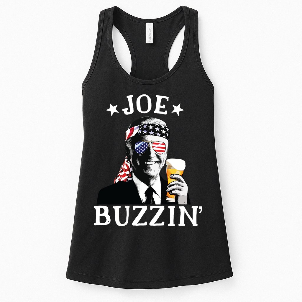 Joe Buzzin Patriotic July 4th Drinking President Joe Biden Womens Tank Top