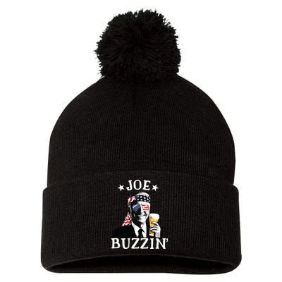 Joe Buzzin Patriotic July 4th Drinking President Joe Biden Pom Pom 12in Knit Beanie