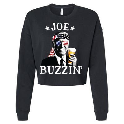 Joe Buzzin Patriotic July 4th Drinking President Joe Biden Cropped Pullover Crew
