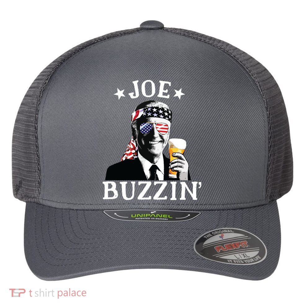 Joe Buzzin Patriotic July 4th Drinking President Joe Biden Flexfit Unipanel Trucker Cap