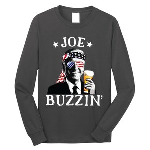 Joe Buzzin Patriotic July 4th Drinking President Joe Biden Long Sleeve Shirt