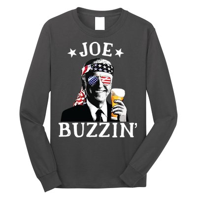 Joe Buzzin Patriotic July 4th Drinking President Joe Biden Long Sleeve Shirt