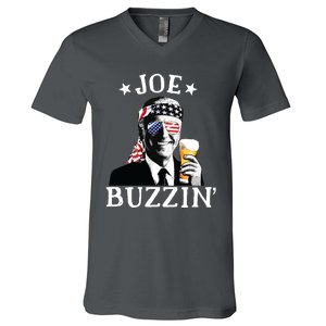 Joe Buzzin Patriotic July 4th Drinking President Joe Biden V-Neck T-Shirt