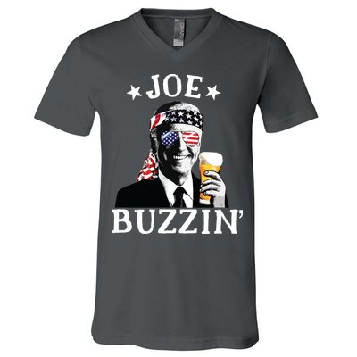 Joe Buzzin Patriotic July 4th Drinking President Joe Biden V-Neck T-Shirt