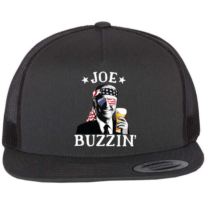 Joe Buzzin Patriotic July 4th Drinking President Joe Biden Flat Bill Trucker Hat