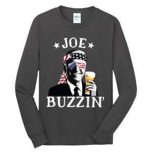 Joe Buzzin Patriotic July 4th Drinking President Joe Biden Tall Long Sleeve T-Shirt