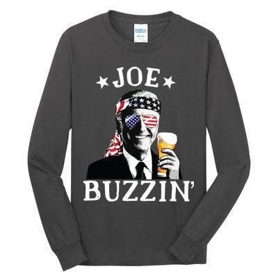 Joe Buzzin Patriotic July 4th Drinking President Joe Biden Tall Long Sleeve T-Shirt