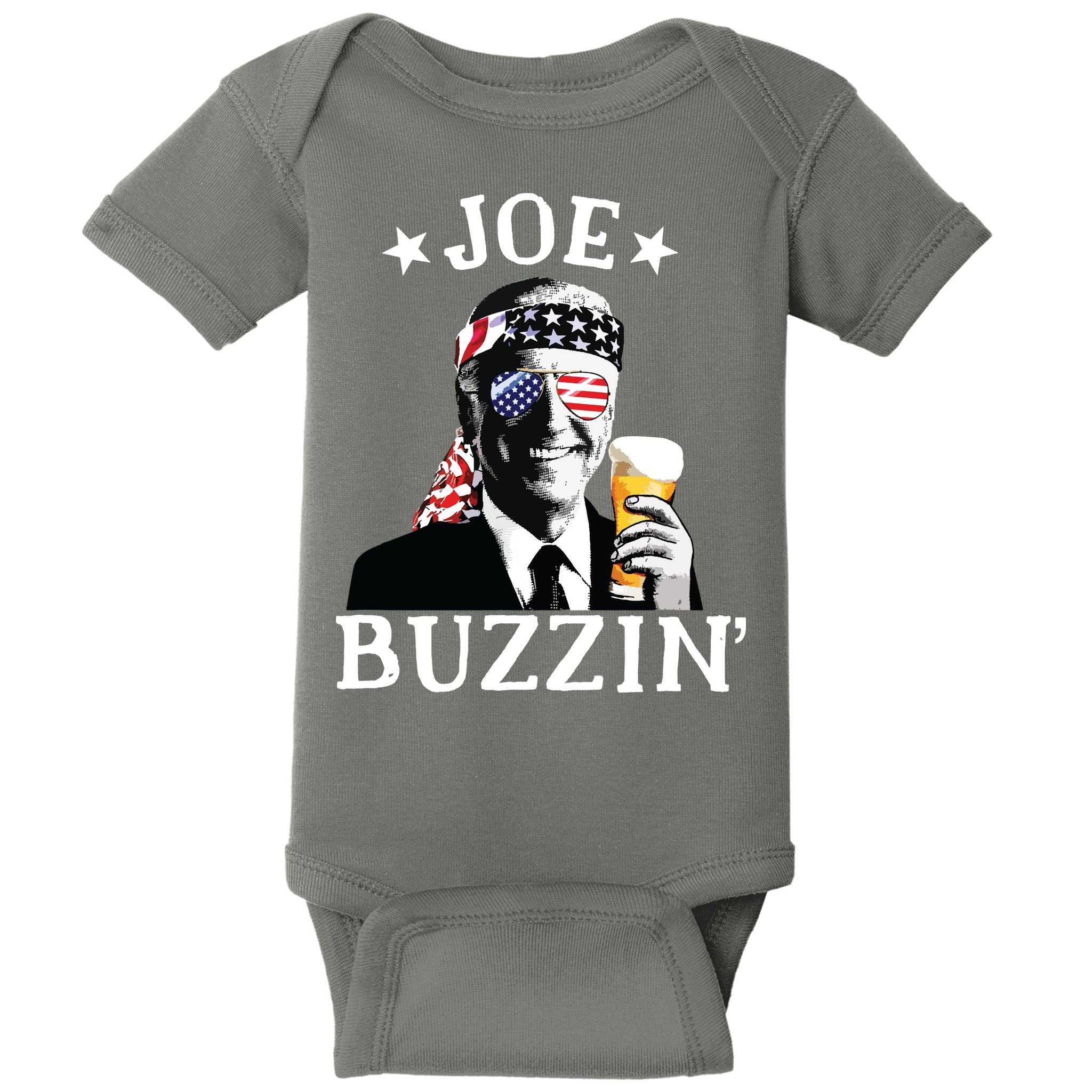 Joe Buzzin Patriotic July 4th Drinking President Joe Biden Baby Bodysuit