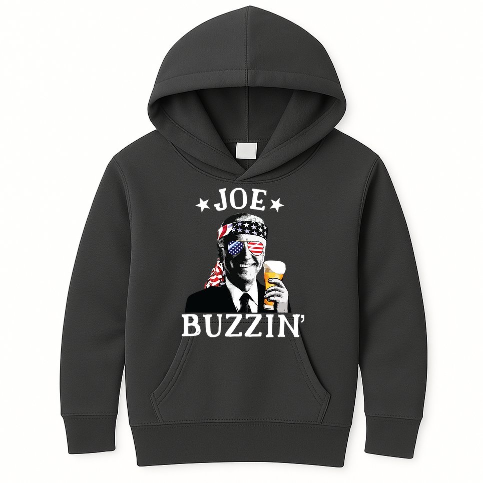 Joe Buzzin Patriotic July 4th Drinking President Joe Biden Kids Hoodie