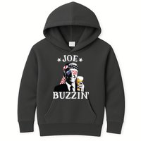 Joe Buzzin Patriotic July 4th Drinking President Joe Biden Kids Hoodie