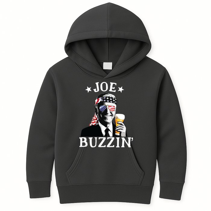 Joe Buzzin Patriotic July 4th Drinking President Joe Biden Kids Hoodie