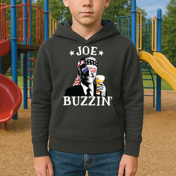 Joe Buzzin Patriotic July 4th Drinking President Joe Biden Kids Hoodie