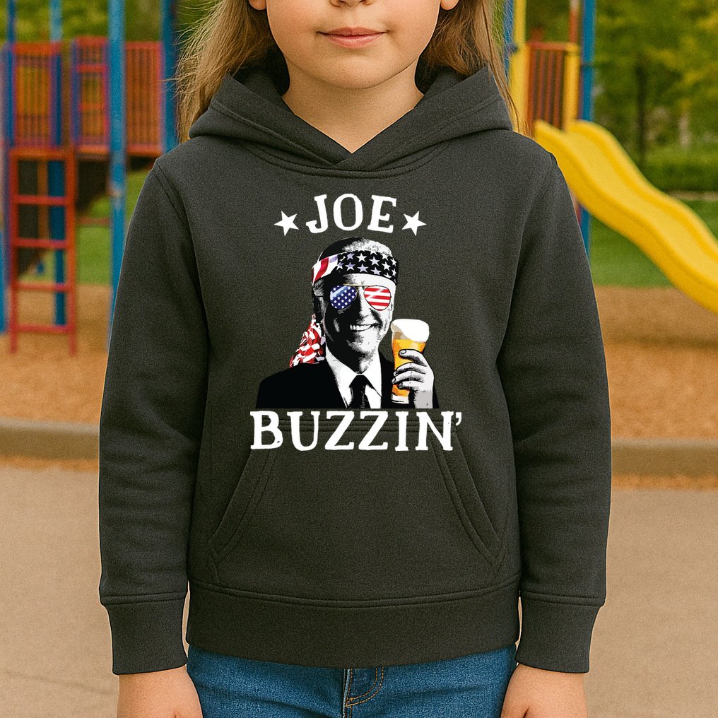 Joe Buzzin Patriotic July 4th Drinking President Joe Biden Kids Hoodie