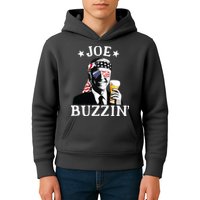 Joe Buzzin Patriotic July 4th Drinking President Joe Biden Kids Hoodie