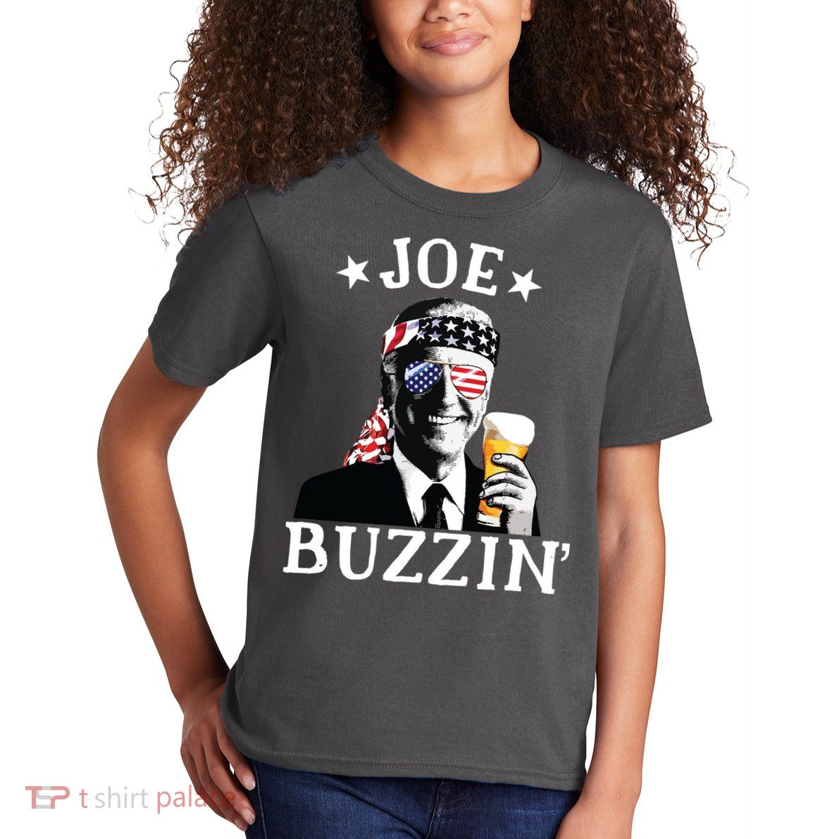 Joe Buzzin Patriotic July 4th Drinking President Joe Biden Kids T-Shirt