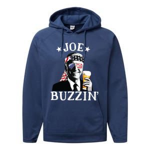 Joe Buzzin Patriotic July 4th Drinking President Joe Biden Performance Fleece Hoodie