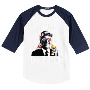 Joe Buzzin Patriotic July 4th Drinking President Joe Biden Baseball Sleeve Shirt