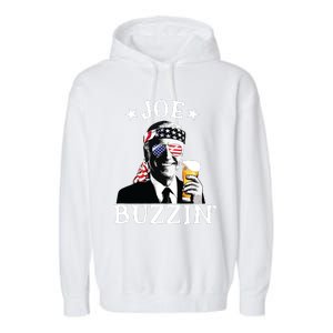 Joe Buzzin Patriotic July 4th Drinking President Joe Biden Garment-Dyed Fleece Hoodie