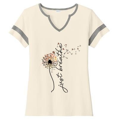 Just Breathe Positive Thoughts Gift Ladies Halftime Notch Neck Tee