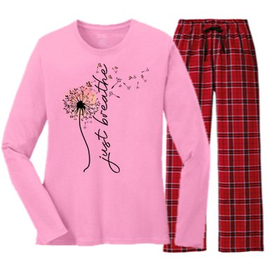 Just Breathe Positive Thoughts Gift Women's Long Sleeve Flannel Pajama Set 