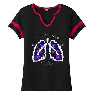 Just Breathe Purple Ribbon Cf Cystic Fibrosis Awareness Ladies Halftime Notch Neck Tee