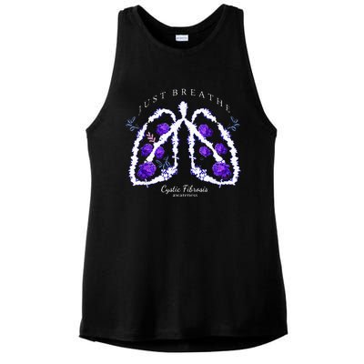 Just Breathe Purple Ribbon Cf Cystic Fibrosis Awareness Ladies PosiCharge Tri-Blend Wicking Tank