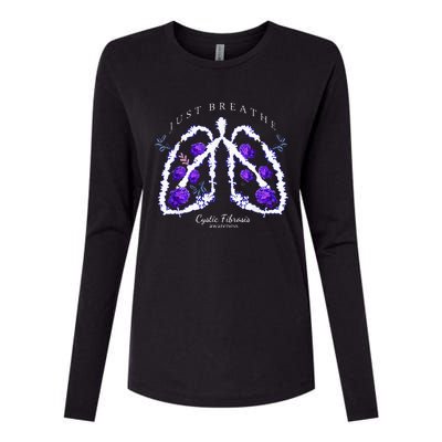 Just Breathe Purple Ribbon Cf Cystic Fibrosis Awareness Womens Cotton Relaxed Long Sleeve T-Shirt