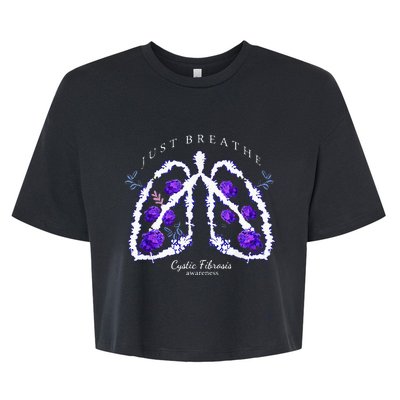 Just Breathe Purple Ribbon Cf Cystic Fibrosis Awareness Bella+Canvas Jersey Crop Tee