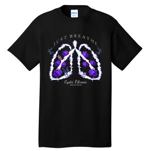 Just Breathe Purple Ribbon Cf Cystic Fibrosis Awareness Tall T-Shirt