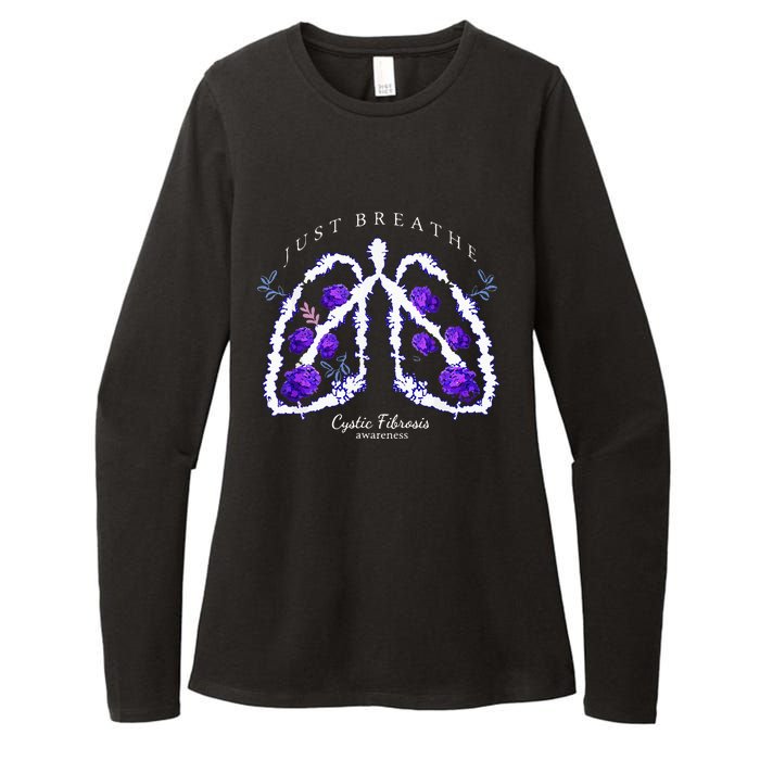 Just Breathe Purple Ribbon Cf Cystic Fibrosis Awareness Womens CVC Long Sleeve Shirt