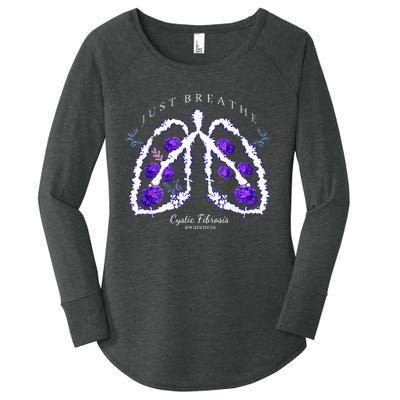 Just Breathe Purple Ribbon Cf Cystic Fibrosis Awareness Women's Perfect Tri Tunic Long Sleeve Shirt