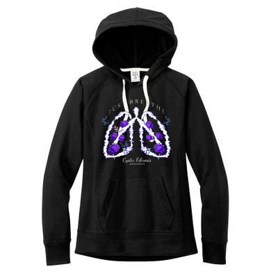 Just Breathe Purple Ribbon Cf Cystic Fibrosis Awareness Women's Fleece Hoodie