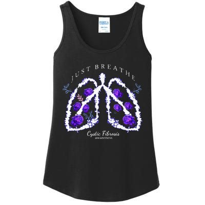 Just Breathe Purple Ribbon Cf Cystic Fibrosis Awareness Ladies Essential Tank