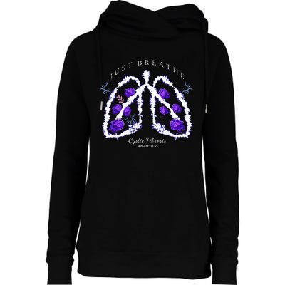 Just Breathe Purple Ribbon Cf Cystic Fibrosis Awareness Womens Funnel Neck Pullover Hood