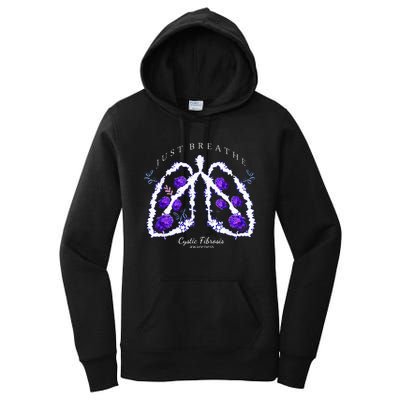 Just Breathe Purple Ribbon Cf Cystic Fibrosis Awareness Women's Pullover Hoodie