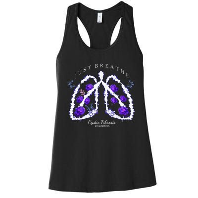 Just Breathe Purple Ribbon Cf Cystic Fibrosis Awareness Women's Racerback Tank