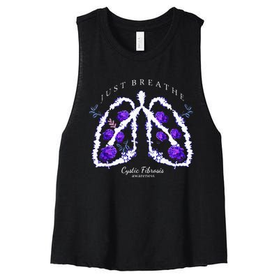 Just Breathe Purple Ribbon Cf Cystic Fibrosis Awareness Women's Racerback Cropped Tank