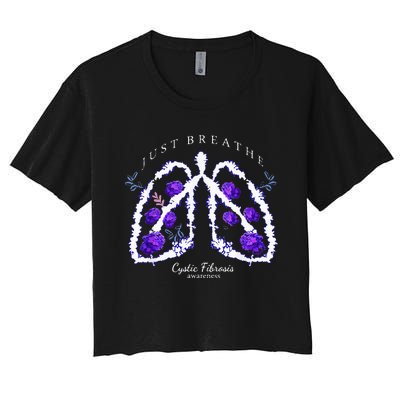 Just Breathe Purple Ribbon Cf Cystic Fibrosis Awareness Women's Crop Top Tee