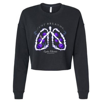 Just Breathe Purple Ribbon Cf Cystic Fibrosis Awareness Cropped Pullover Crew