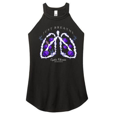 Just Breathe Purple Ribbon Cf Cystic Fibrosis Awareness Women's Perfect Tri Rocker Tank