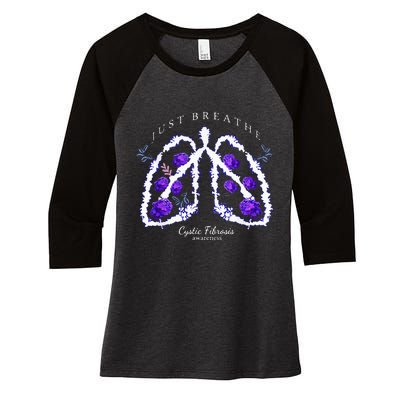 Just Breathe Purple Ribbon Cf Cystic Fibrosis Awareness Women's Tri-Blend 3/4-Sleeve Raglan Shirt