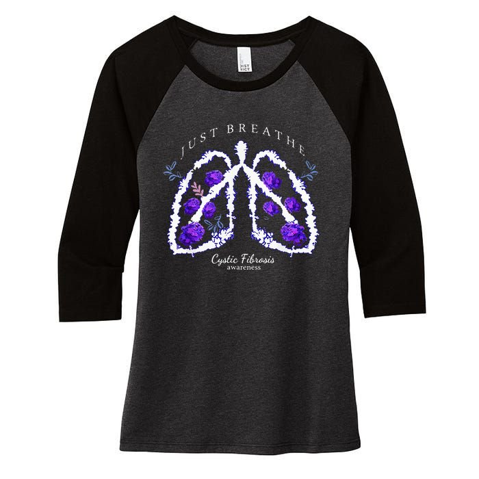 Just Breathe Purple Ribbon Cf Cystic Fibrosis Awareness Women's Tri-Blend 3/4-Sleeve Raglan Shirt