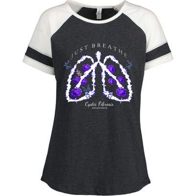 Just Breathe Purple Ribbon Cf Cystic Fibrosis Awareness Enza Ladies Jersey Colorblock Tee