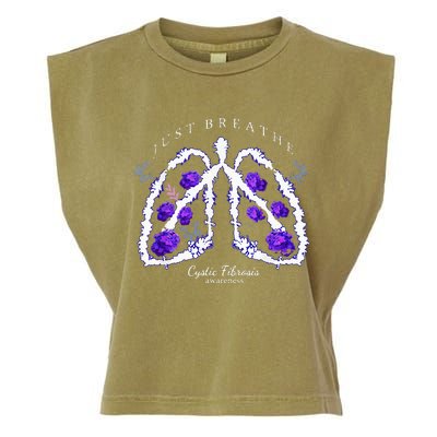 Just Breathe Purple Ribbon Cf Cystic Fibrosis Awareness Garment-Dyed Women's Muscle Tee