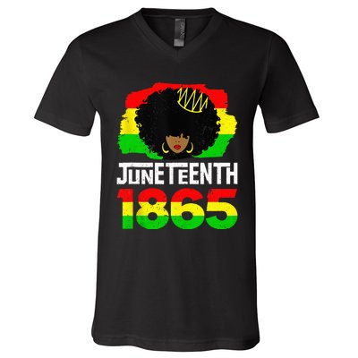 Juneteenth Black Queen Afro Melanin Magic V-Neck T-Shirt